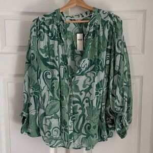 Anthropologie Pilcro Size Medium NWT Green and White Floral Blouse